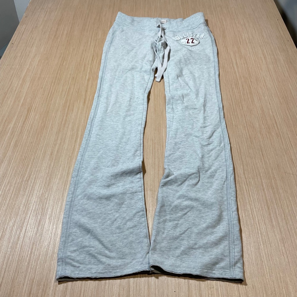 Hollister Sweatpants Women XS Gray Flare Y2K Surf Team Low Rise Joggers